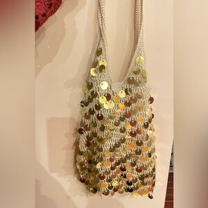 Gold Sequin Crochet Tote Bag
